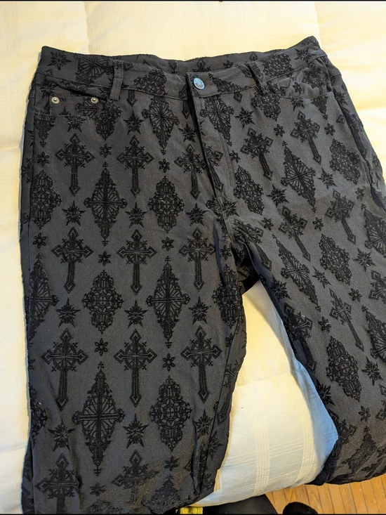Killstar Black Velvet Cross Jacquard Pants - Picture 4 of 10